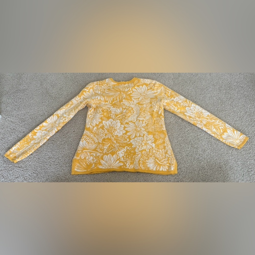 Floral Jacquard Split-Neck Yellow Top Size S (Brand: Isaac Misrahi Live!) - Picture 2 of 5
